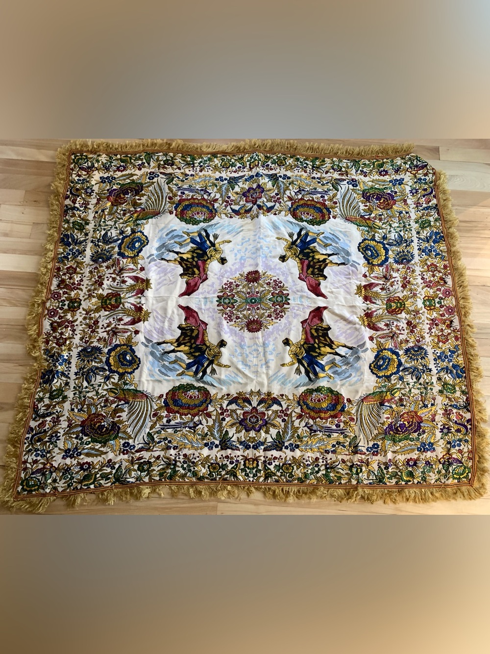 Vintage Spanish Brocade Tablecloth Bullfighter